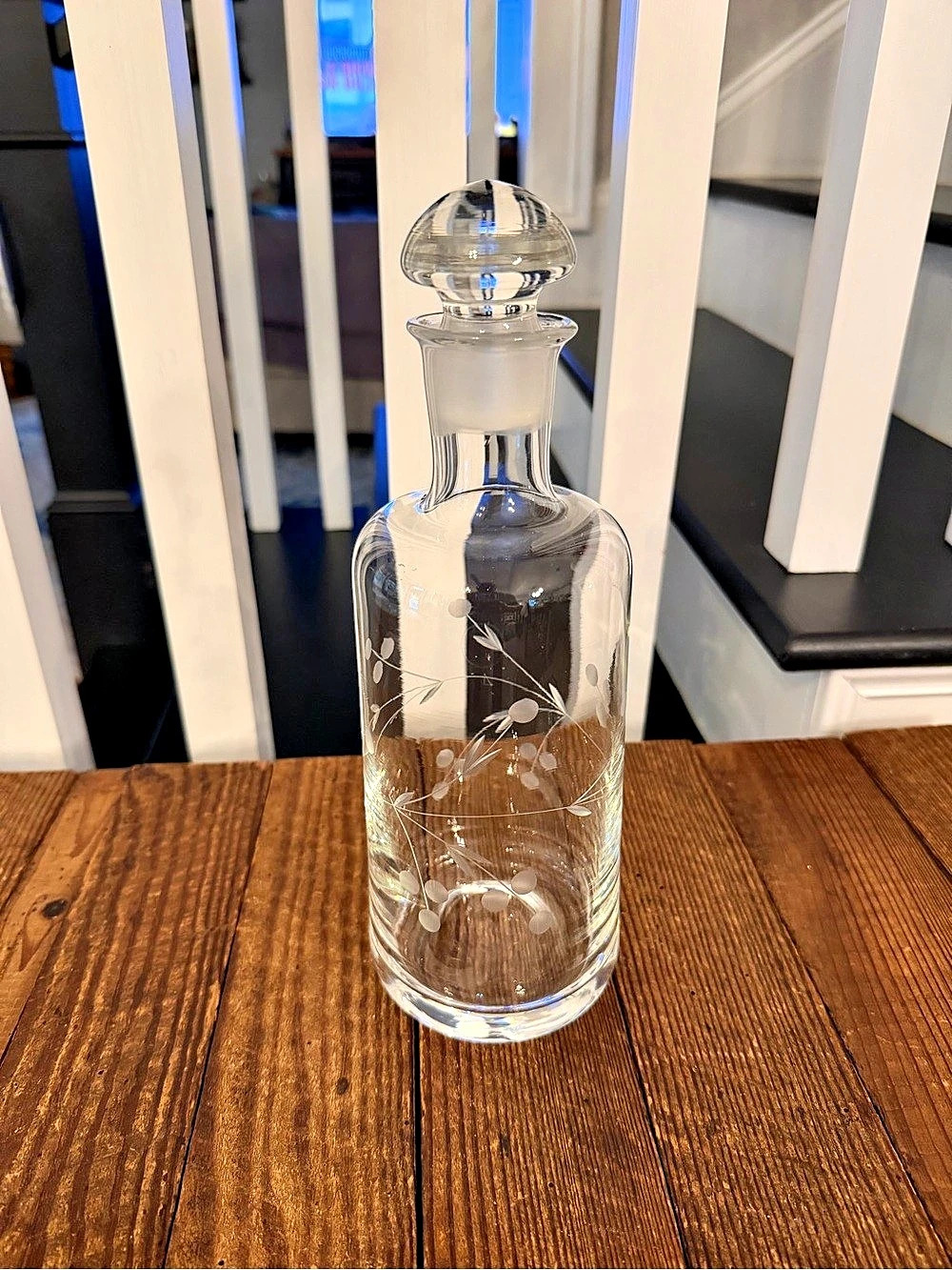 Vintage Etched Glass Decanter Etched Floral with Matching Glass Stopper